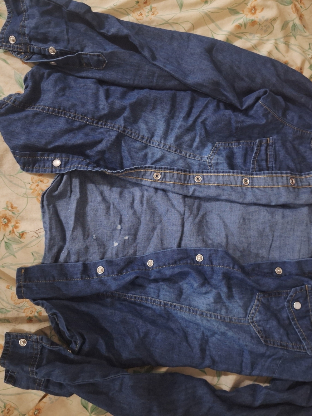 New Look Dark Blue Denim Snap-Front Shirt